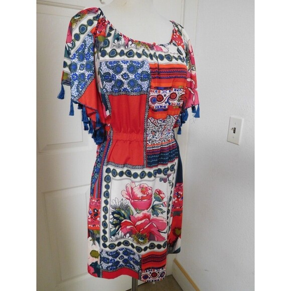 Gorgeous Anthropologie VANESSA VIRGINIA Persian Rose Red Tassel Sleeve Dress SM - Picture 4 of 12